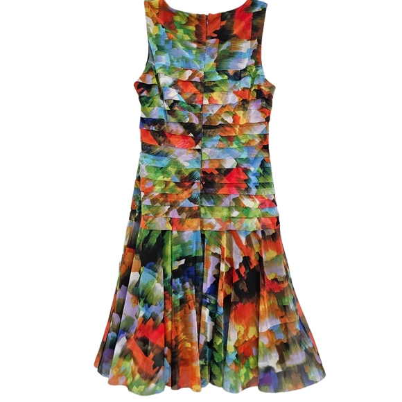 London Times Jeweltones Abstract Paint Splash Tiered Sleeveless Mesh Dress - Picture 4 of 15